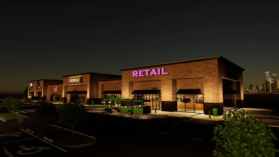 night view of shopping center