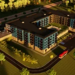 aerial view rendering of ocean side apartment building