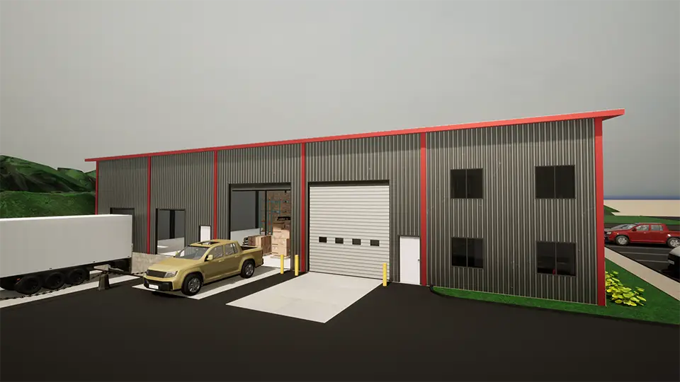 warehouse building side view rendering
