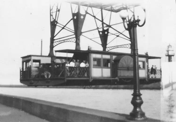 vintage photo of aerial transfer bridge gondola