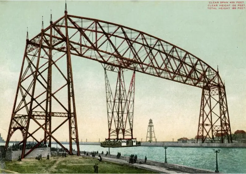 painting of aerial ferry bridge in 1905