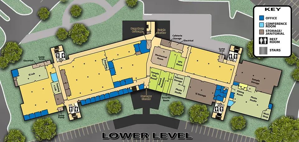 office building lower level floor plan