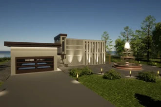 front of house and fountain