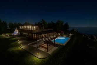 cliff side house backyard with swimming pool