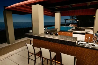 outdoor kitchen and pool rendering