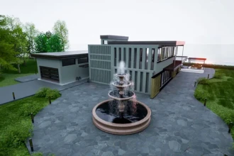 front yard with fountain