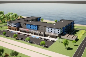 full view rendering of ocean view condo building