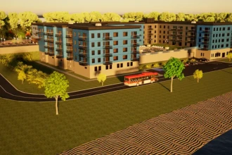 aerial view of ocean side apartments
