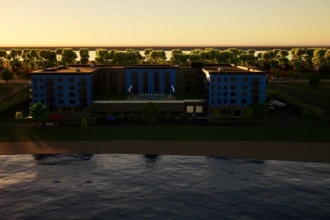 ocean side view of apartment building