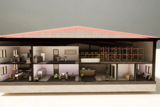 warehouse office 3d cutout elevation