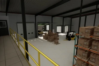 view of warehouse from upper balcony
