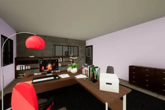 view from behind desk in upper office