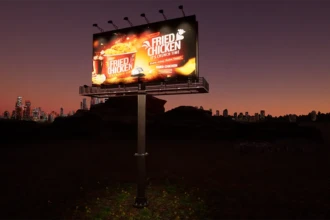 evening view of highway billboard