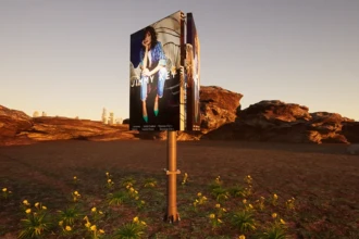 rendering of three sided tall orientation billboard