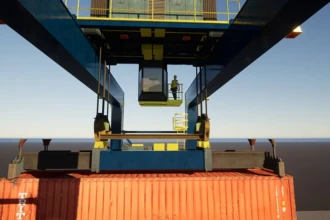 view of gantry crane control booth