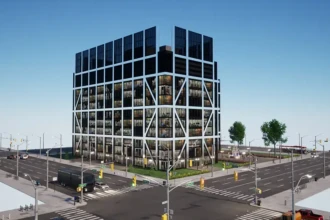 full aerial view of office building