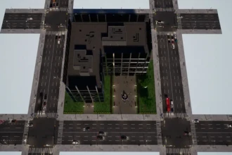office building overview of entire block