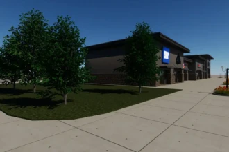 front sidewalk of shopping center