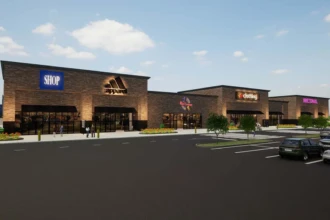 shopping center parking lot view