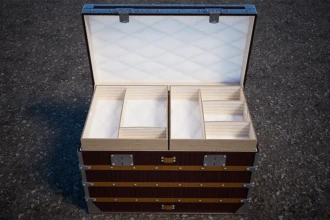 steamer trunk top view with partitions