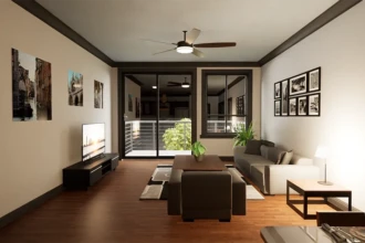 condo family room at night