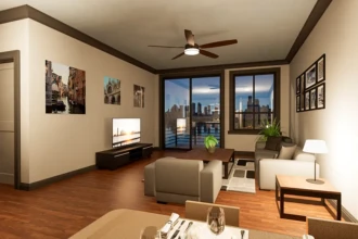 family room and patio view rendering