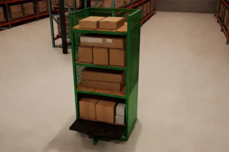 small order rack with stacked boxes