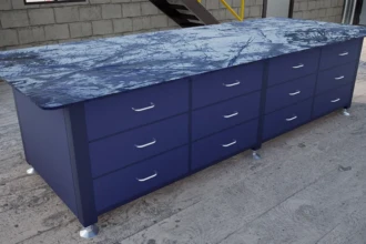 industrial workstation table with drawers