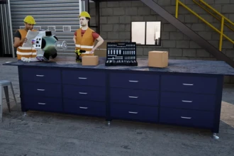 industrial table with 24 drawers
