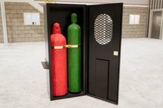 open cabinet with gas tanks