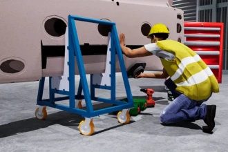 worker assembling an airplane wing